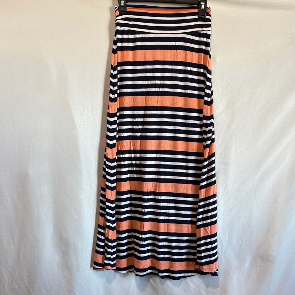 Merona Striped Maxi Skirt Navy and Peach XS04